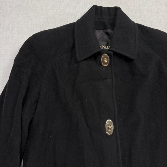 Vintage Anne Klein II Wool Coat Black Button Front Mid Length Chest Size 46" - Picture 4 of 13